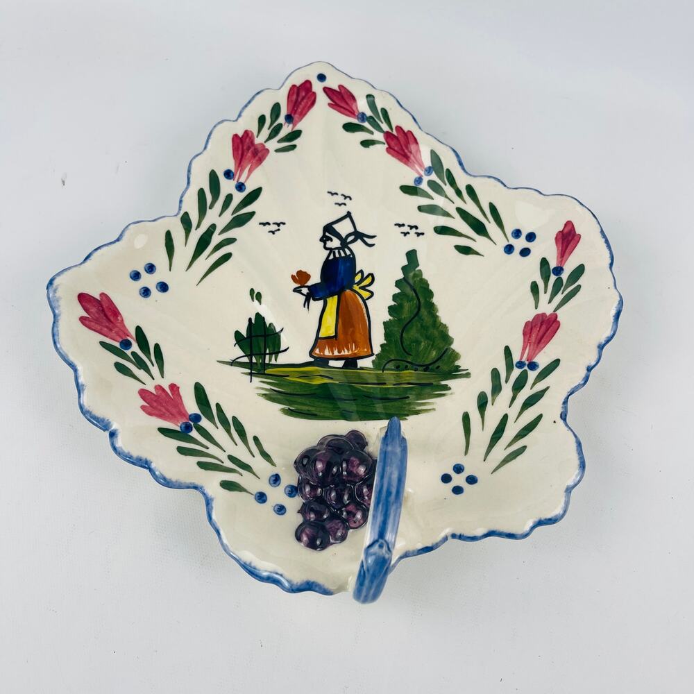 Vintage Blue Ridge Dish Platter w/Handle Hand Painted French Pheasant Woman USA